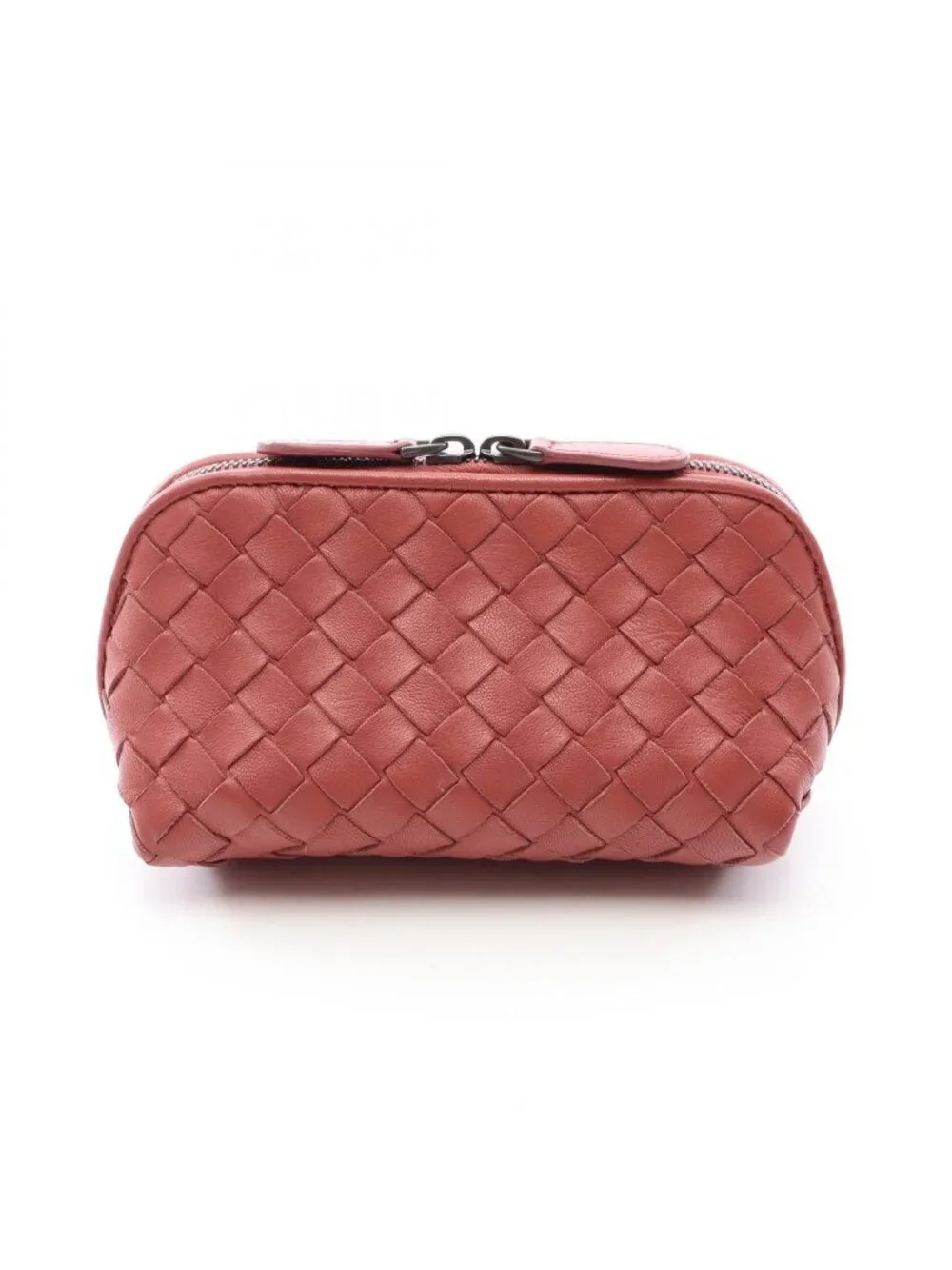 Bottega Veneta Pouch Intrecciato Red Brown Leather